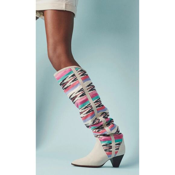 Isabel Marant Lorey Boots Slouch Over the Knee Gray Suede Jacquard Sz 39 / 9